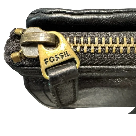 Fossil Wallet Long Live Vintage Black Leather Wallet Clutch - Picture 3 of 11